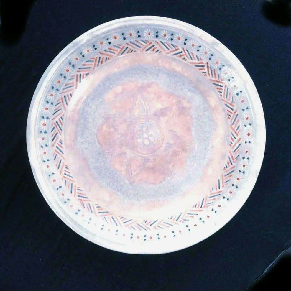 美品! 赤三島皿 蓮花紋 京焼 六兵衛窯 三島焼 盛鉢 盛皿 飾皿 (共箱) 赤三島皿 蓮花紋 京焼 六兵衛窯 三島焼 盛鉢 盛皿